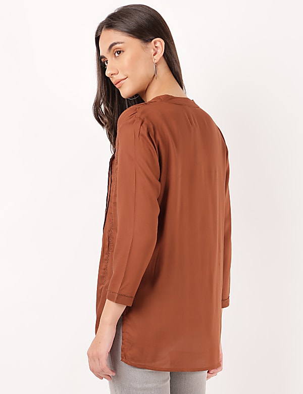 Pure Modal Pleated Mandarin Collar Blouse