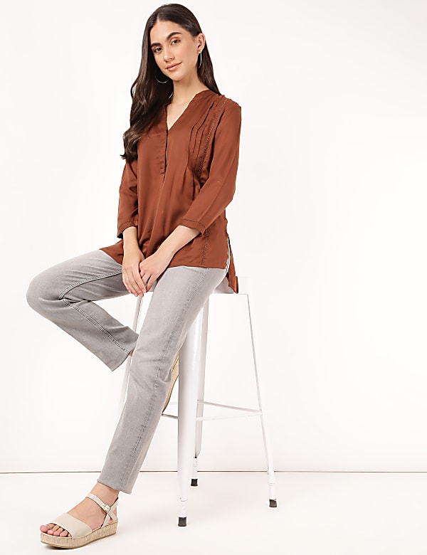 Pure Modal Pleated Mandarin Collar Blouse