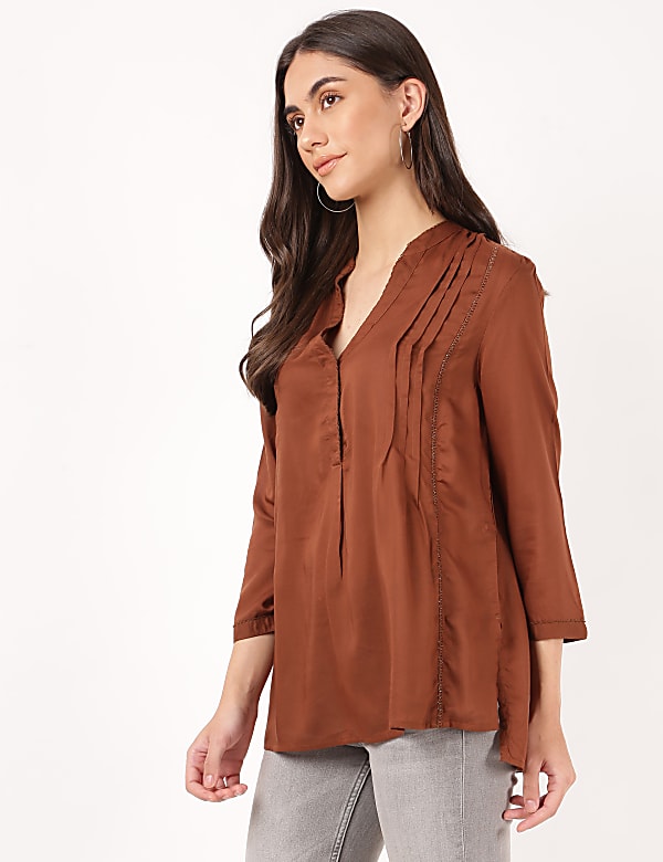 Pure Modal Pleated Mandarin Collar Blouse