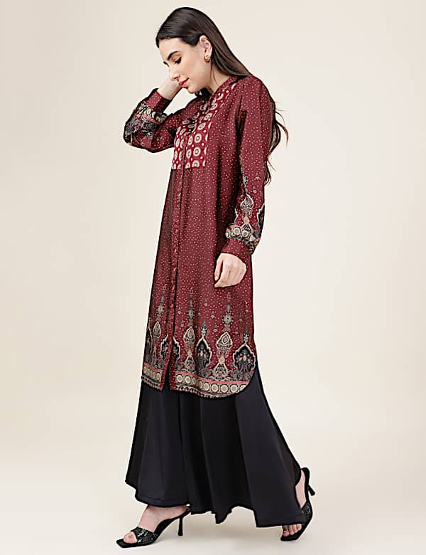 Printed Mandarin Collar Dress