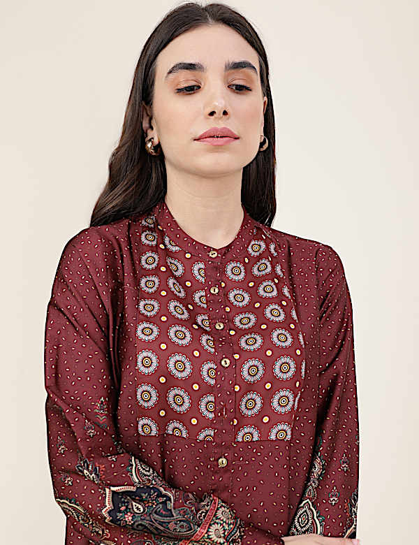 Printed Mandarin Collar Dress