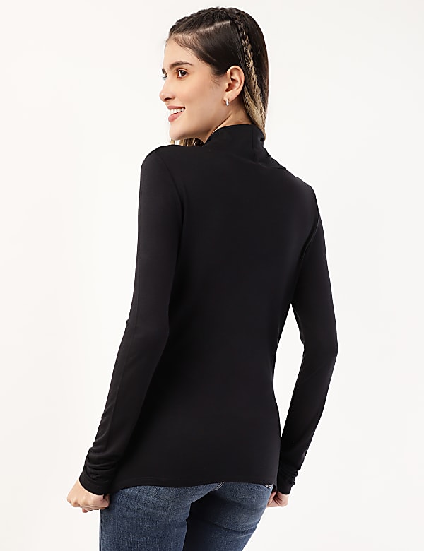Pure Viscose Plain High Neck T-Shirt