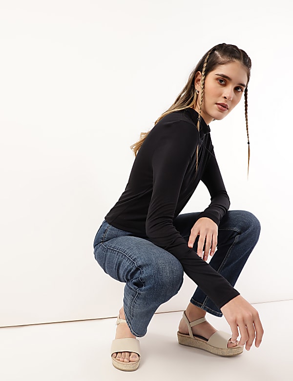 Pure Viscose Plain High Neck T-Shirt
