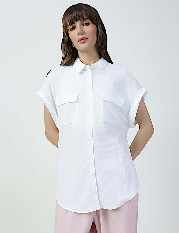 Viscose Rich Plain Spread Collar Shirt