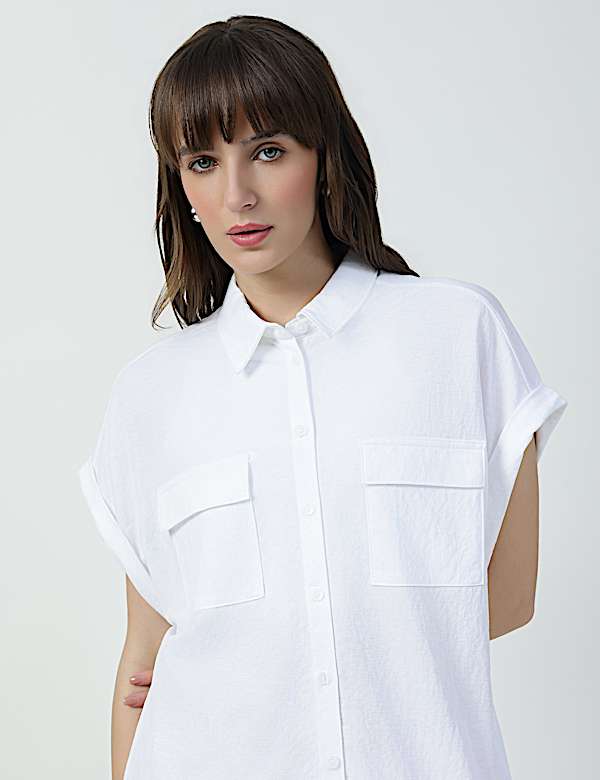 Viscose Rich Plain Spread Collar Shirt