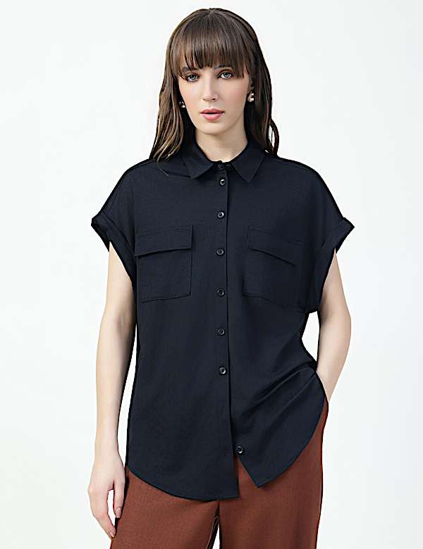 Viscose Rich Plain Spread Collar Shirt