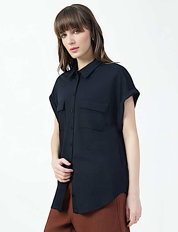 Viscose Rich Plain Spread Collar Shirt