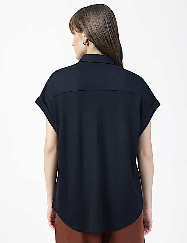 Viscose Rich Plain Spread Collar Shirt