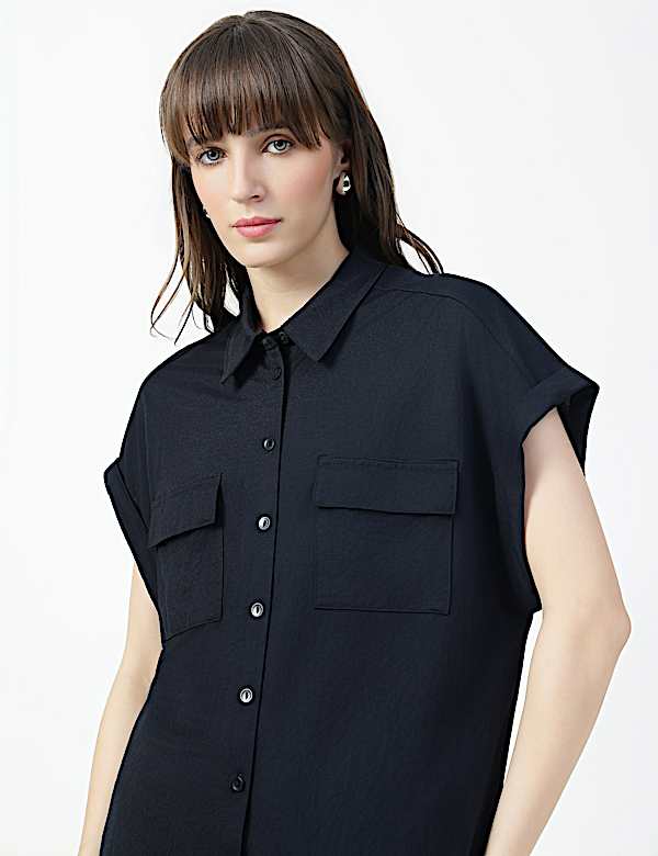 Viscose Rich Plain Spread Collar Shirt
