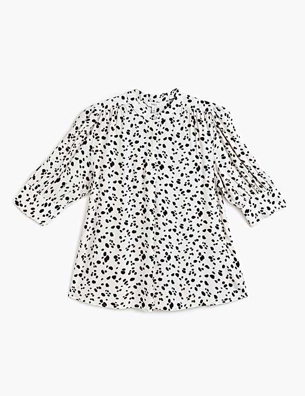 Pure Viscose Abstract Mandarin Neck Top