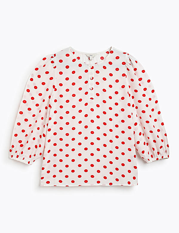 Henley Neck Puff Sleeve Shirt
