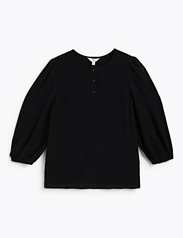 Henley Neck Puff Sleeve Shirt