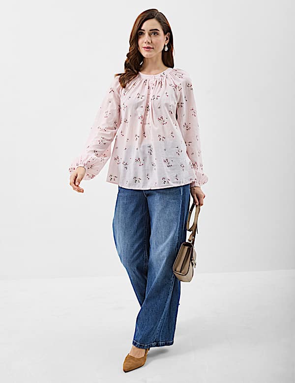 Pure Cotton Printed Balloon Sleeve Top