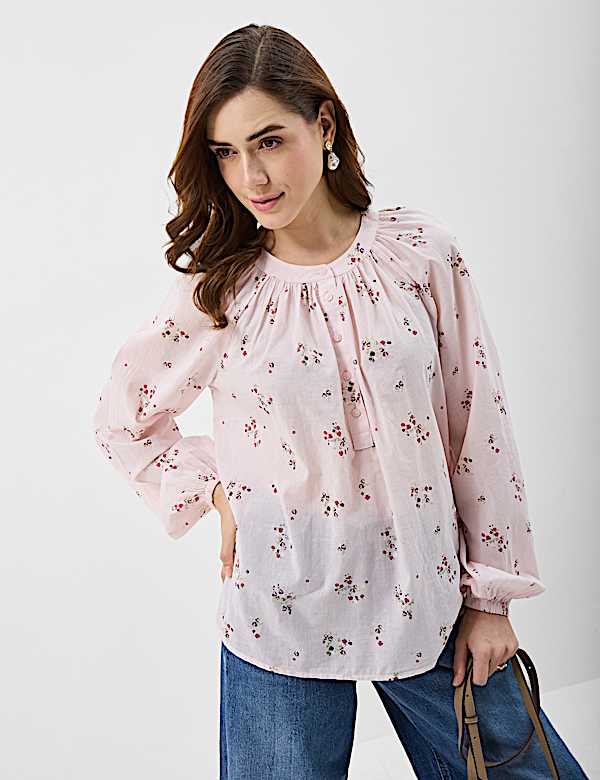 Pure Cotton Printed Balloon Sleeve Top