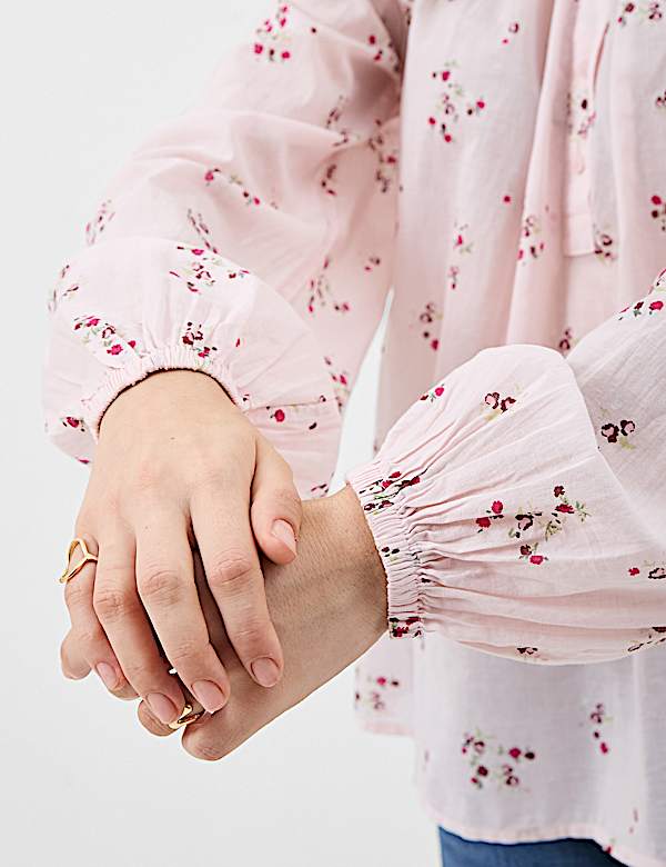 Pure Cotton Printed Balloon Sleeve Top