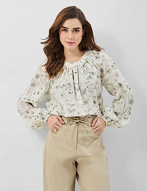 Pure Cotton Printed Balloon Sleeve Top