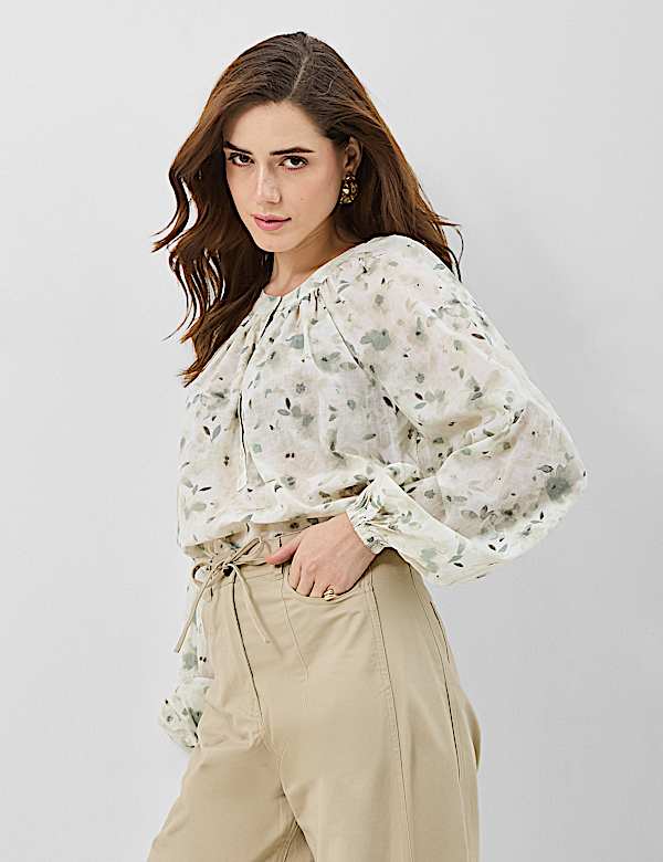 Pure Cotton Printed Balloon Sleeve Top