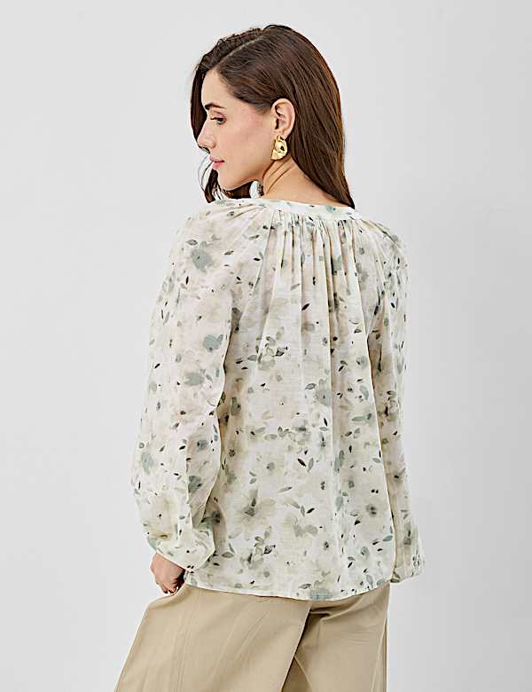 Pure Cotton Printed Balloon Sleeve Top