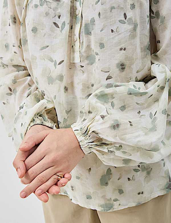 Pure Cotton Printed Balloon Sleeve Top