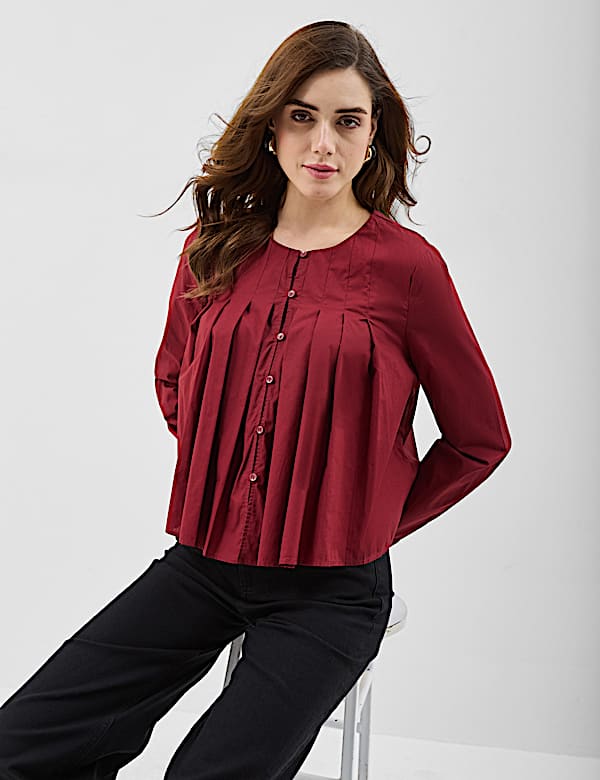 Pure Cotton Pleated Blouse