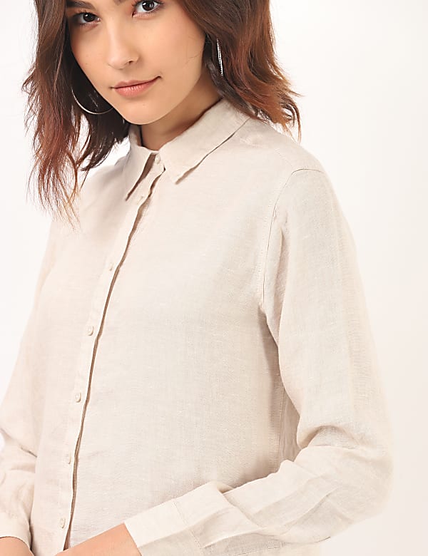 Pure Linen Plain Spread Collar Shirt
