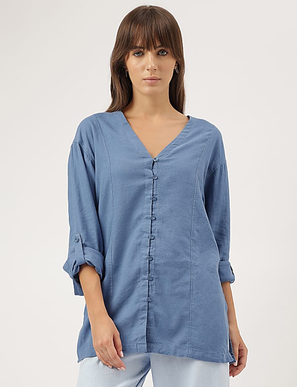 Linen Blend V-Neck Top