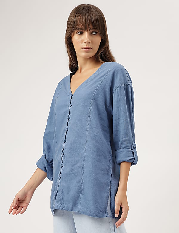 Linen Blend V-Neck Top