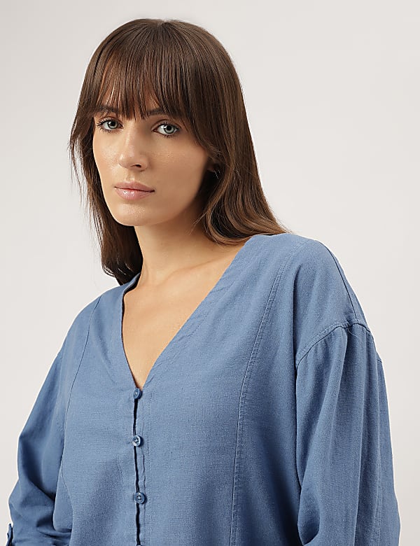 Linen Blend V-Neck Top