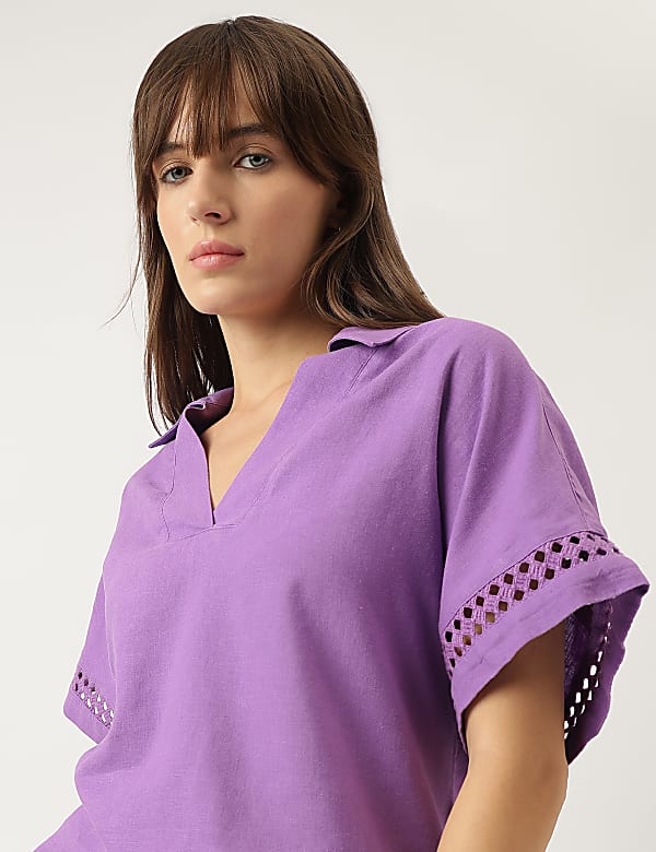 Linen Mix Schiffli Embroidery Blouse