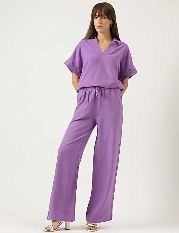Linen Mix Schiffli Embroidery Blouse