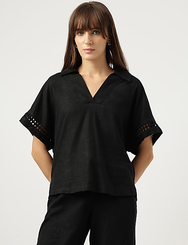 Linen Mix Schiffli Embroidery Blouse