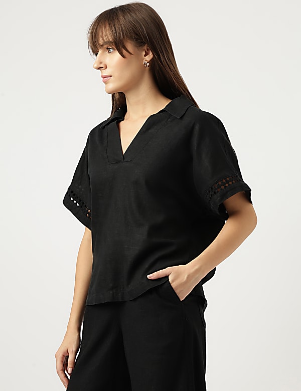 Linen Mix Schiffli Embroidery Blouse