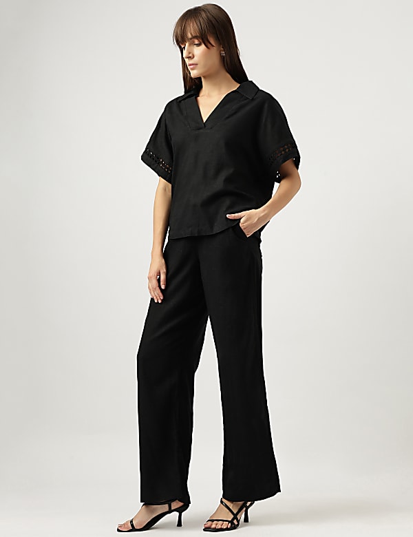 Linen Mix Schiffli Embroidery Blouse
