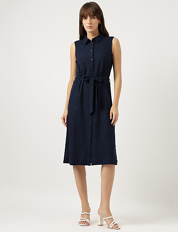 Below Knee Spread Collar A-Line Dress