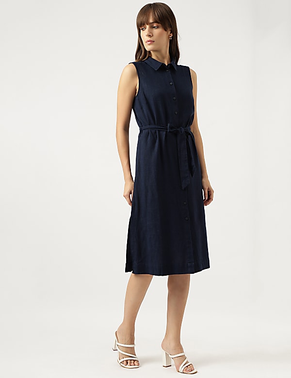 Below Knee Spread Collar A-Line Dress