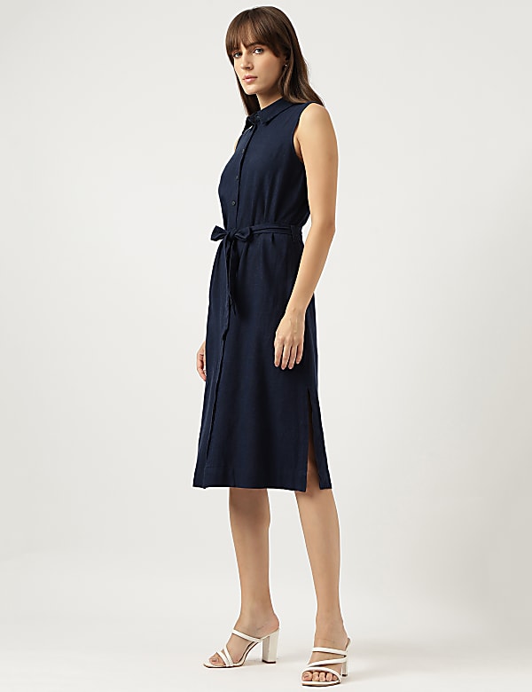 Below Knee Spread Collar A-Line Dress