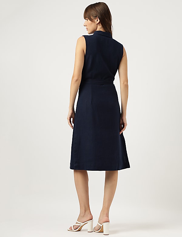 Below Knee Spread Collar A-Line Dress