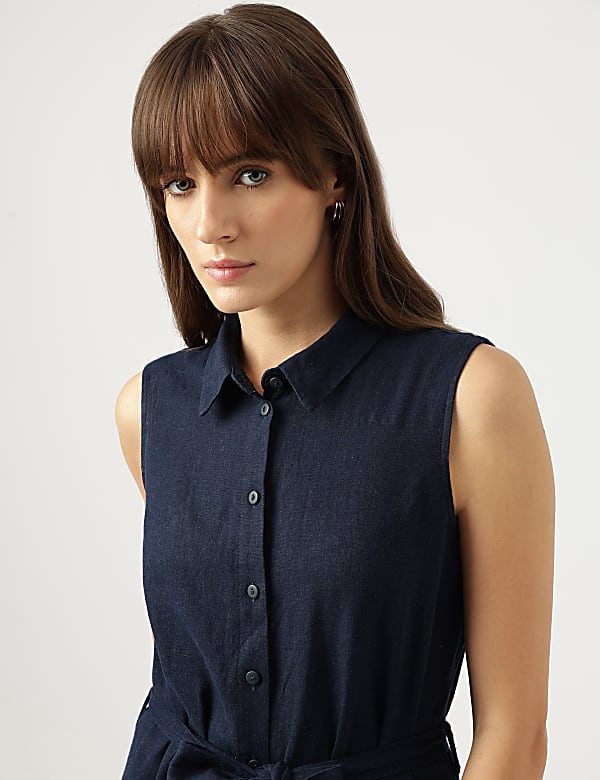 Below Knee Spread Collar A-Line Dress