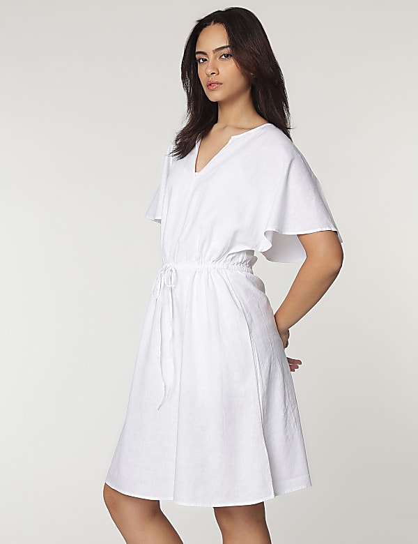 Linen Rich Slit Neck Kaftan Sleeves Dress