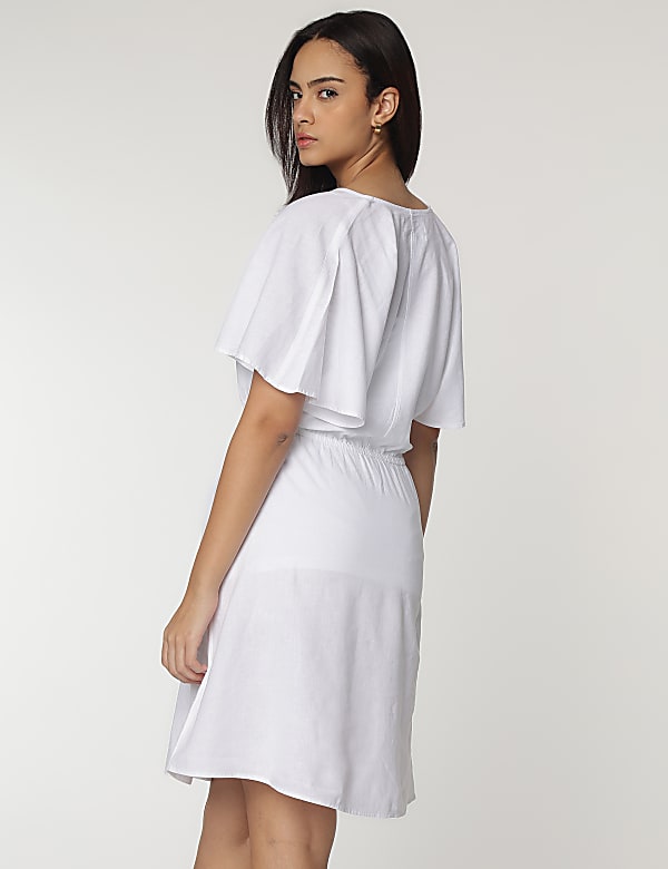 Linen Rich Slit Neck Kaftan Sleeves Dress