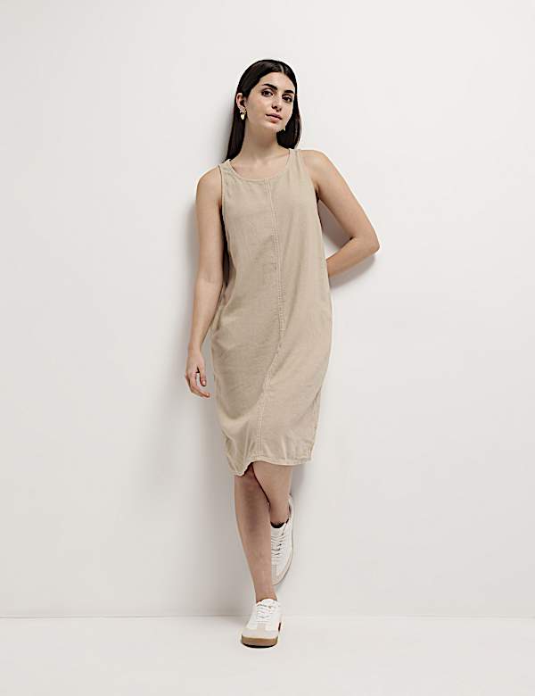 Linen Rich Knee Length Shift Dress