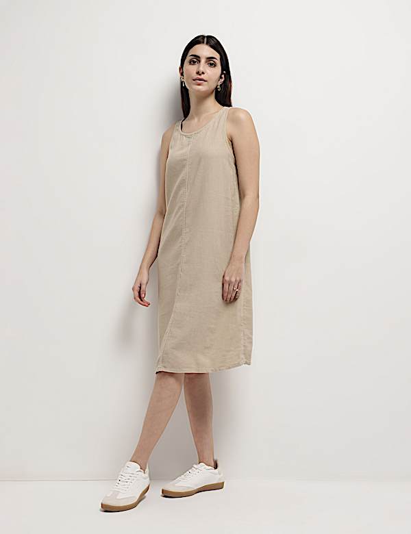 Linen Rich Knee Length Shift Dress