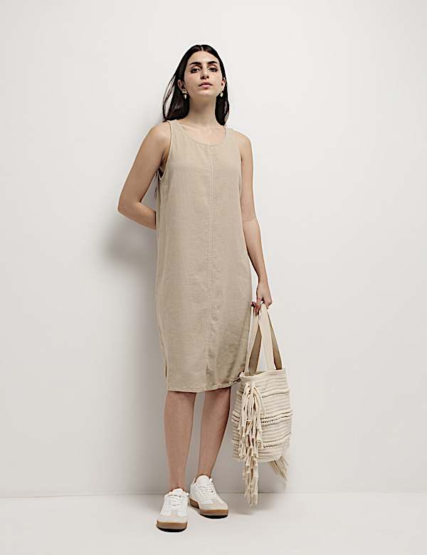 Linen Rich Knee Length Shift Dress
