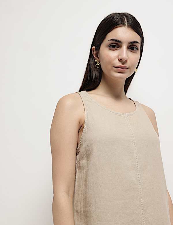 Linen Rich Knee Length Shift Dress