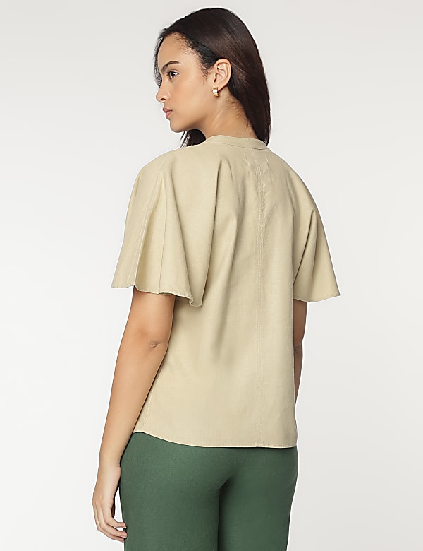 Linen Rich Flutter Sleeves Blouse