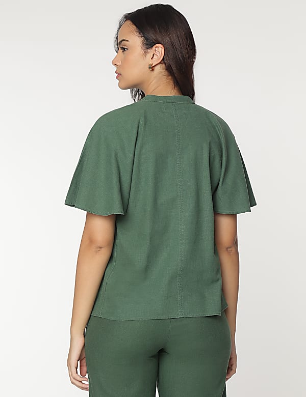 Linen Rich Flutter Sleeves Blouse