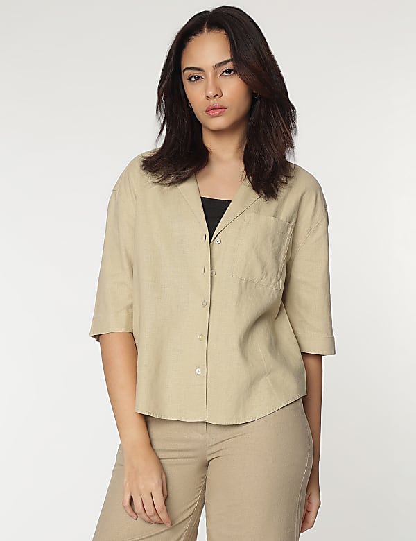 Linen Rich Lapel Collar Shirt