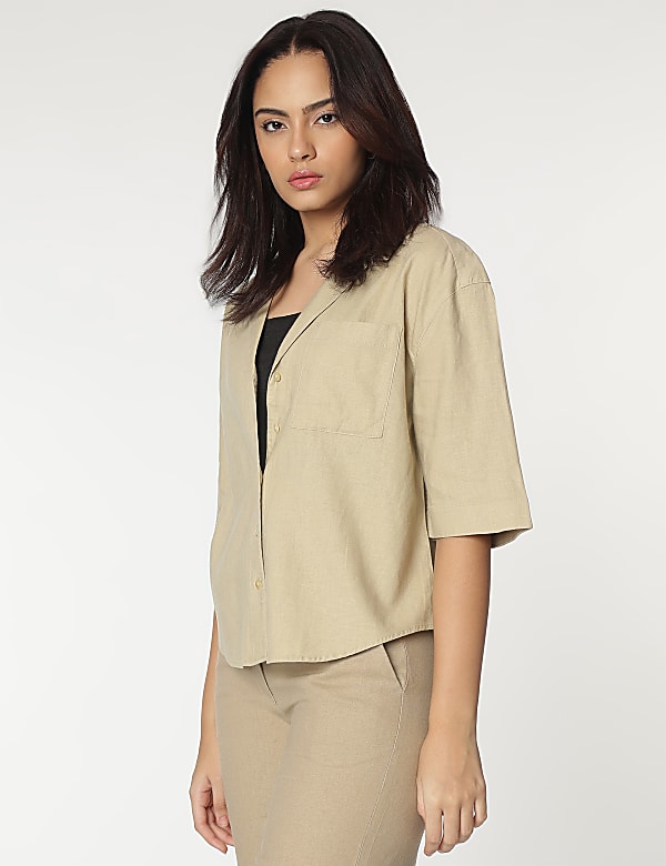 Linen Rich Lapel Collar Shirt