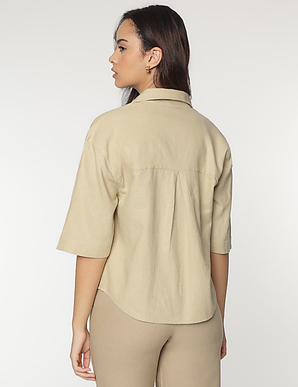 Linen Rich Lapel Collar Shirt
