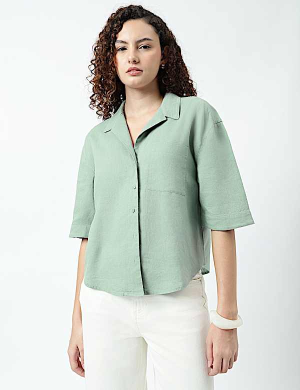 Linen Rich Lapel Collar Shirt